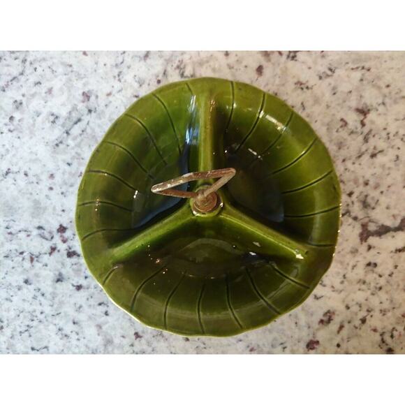 Vintage 1960's Lane & Co. Van Nuys California Green Divided Dish Candy Nut - Picture 3 of 4